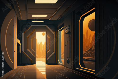 Modern Futuristic Science Fiction Background, dark, empty room. Generative AI