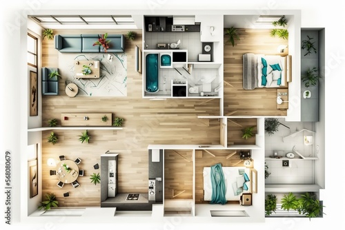 Apartment floor plan top view isolated on white - generative AI