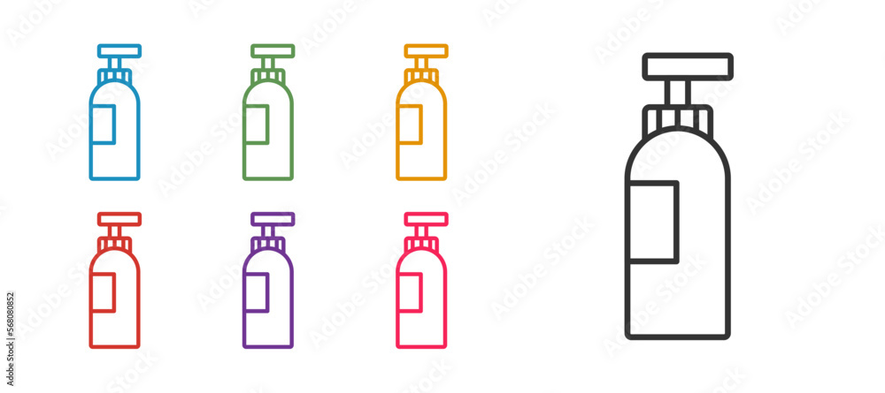 Set line Bottle of shampoo icon isolated on white background. Set icons colorful. Vector Set line Bottle of shampoo icon isolated on white background. Set icons colorful. Vector