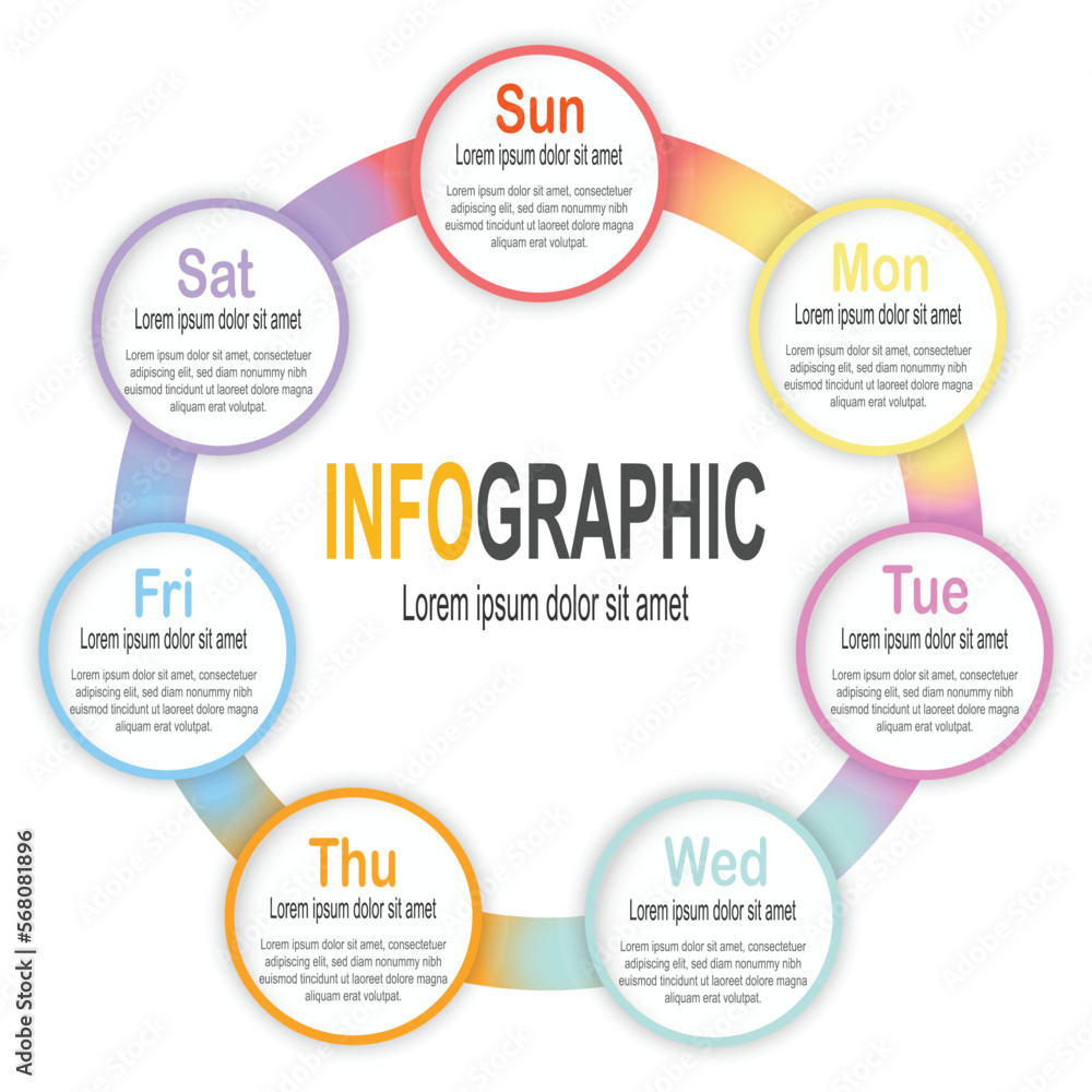 Infographic White circle template, 7 steps business data illustration Infographic White circle template, 7 steps business data illustration
