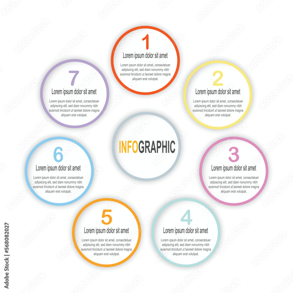 Infographic White circle template, 7 steps business data illustration Infographic White circle template, 7 steps business data illustration