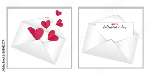 White envelope, letter with place for text and copy space. Text Happy Valentines Day. Concept postcard, valentine, post, space for design, congratulation, invitation, romantic meeting, note