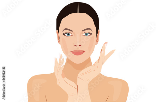 Beautiful young woman for skin care cosmetic product. Woman face Illustration. Skin care banner. Beautiful women face vector concept illustration.