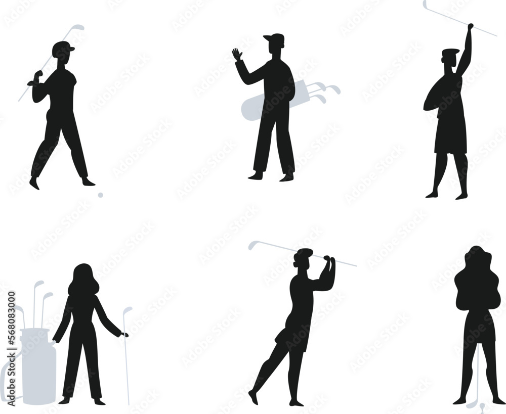 Golf Players isolated vector Silhouettes Golf Players isolated vector Silhouettes