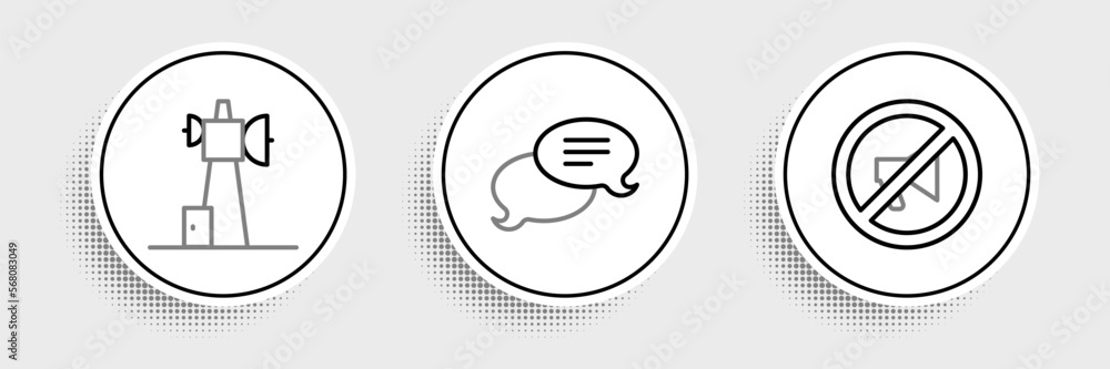 Set line Censored stamp, Antenna and Speech bubble chat icon. Vector Set line Censored stamp, Antenna and Speech bubble chat icon. Vector