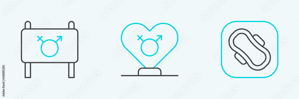 Set line Sanitary napkin, Feminist activist and Gender icon. Vector Set line Sanitary napkin, Feminist activist and Gender icon. Vector