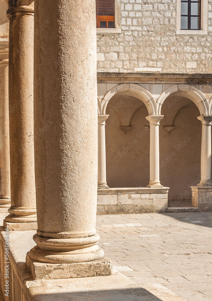 Arches and Columns of Monastery in Zadar, Croatia.