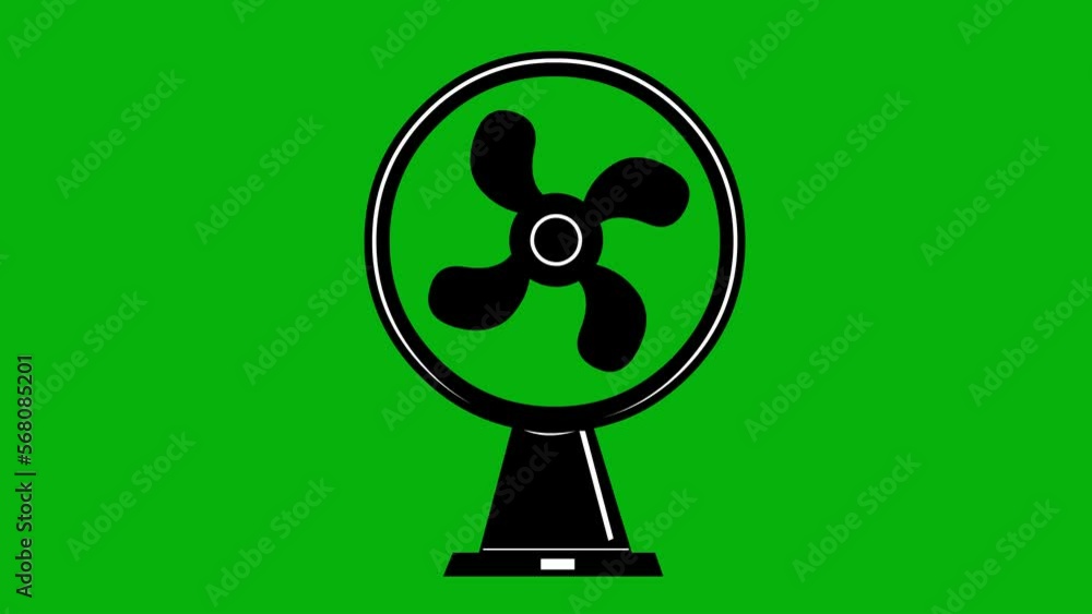 animation of icon of a fan moving the helices, on a green chrome key background animation of icon of a fan moving the helices, on a green chrome key background