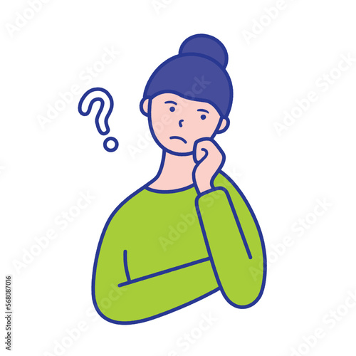 疑問を感じて首をかしげるイメージの20代〜40代女性の上半身イラスト素材