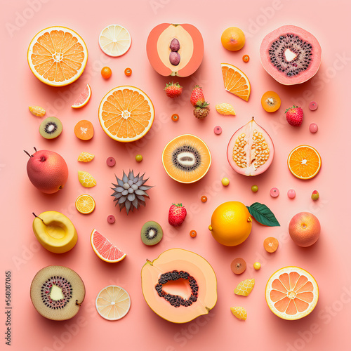 pattern of fruits on pastel pink background