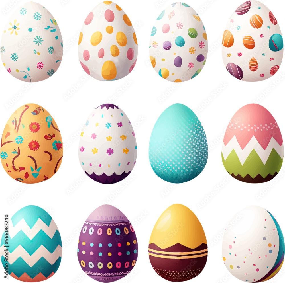 Easter eggs set transparent background