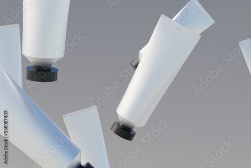 Plastic Aluminum Cosmetic Paint Multiple Tube Mockup. 3D Rendering