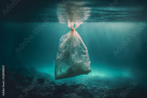 Environmental pollution of plastic in the ocean. Generative AI