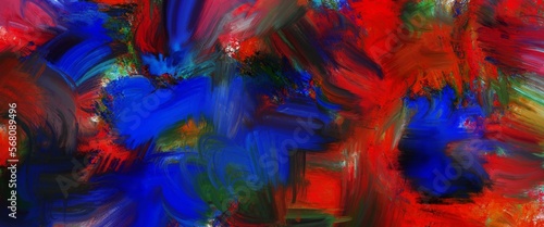 Blue and red abstract painting, oil art design wallpaper, dark watercolour illustration with mixed colors © phillipes