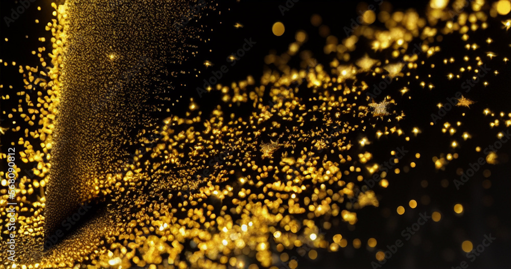 豪華な金色の粒子、粒々、舞い散る、暗い背景、宝石的、金の砂、ぼやけ、ぼけ、orgeous golden particles, flakes, fluttering, dark background, gemstone, gold sand, blurred, blurred.Bokeh