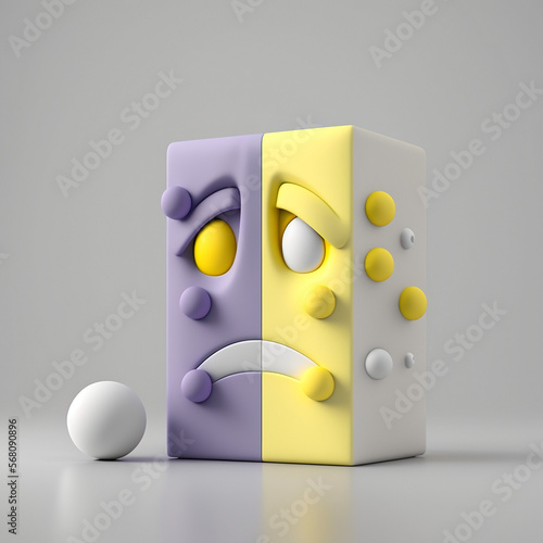 Smutna kostka emoji, bohater 3d, Sad emoji cube, 3d figure - AI Generated