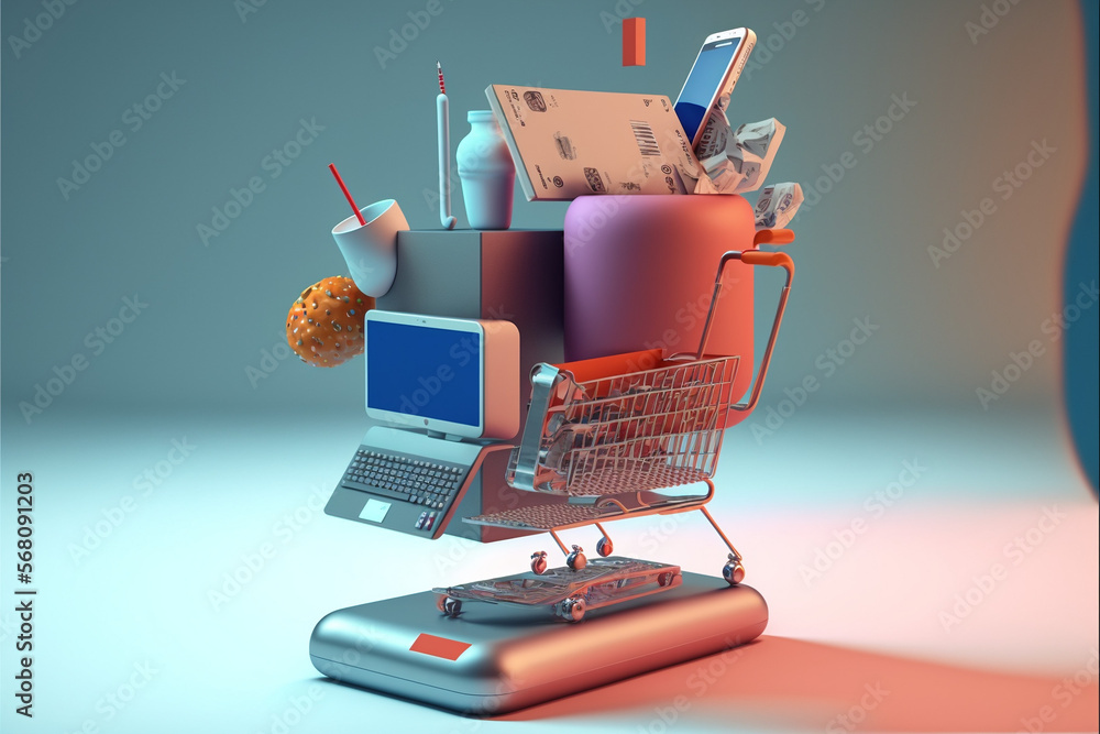 Handel ecommerce - pełen koszyk, Ecommerce - a full shopping cart - AI Generated - obrazy, fototapety, plakaty 