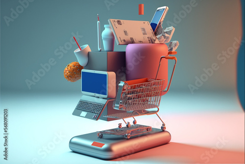 Handel ecommerce - pełen koszyk, Ecommerce - a full shopping cart - AI Generated