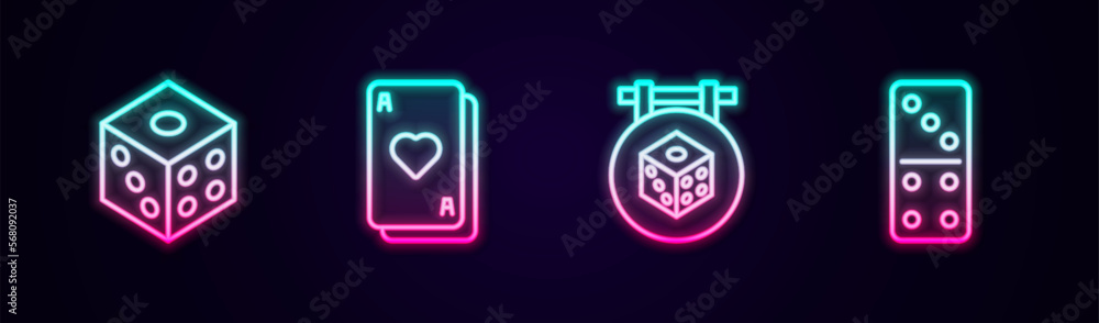 Set line Game dice, Playing cards, and Domino. Glowing neon icon. Vector Set line Game dice, Playing cards, and Domino. Glowing neon icon. Vector