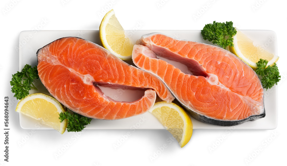 Copper River Salmon on the white plate Copper River Salmon on the white plate