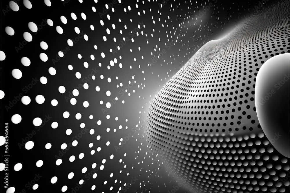 a black and white photo of a sphere with white dots on the side of the ...
