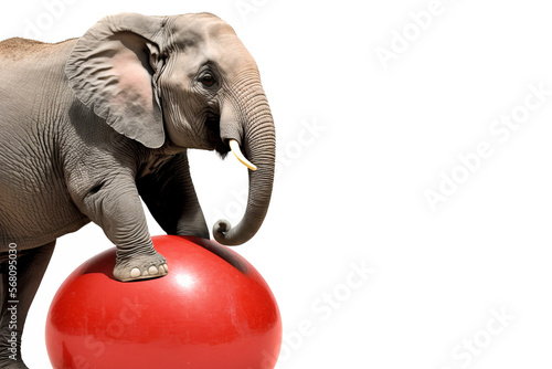A circus elephant balancing on a ball. Generative ai