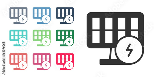 Black Solar energy panel icon isolated on white background. Set icons colorful. Vector