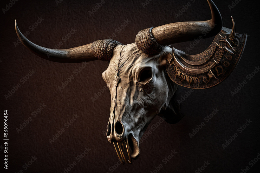 Fototapeta premium top image of a bull skull, in isolation. Generative AI