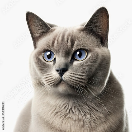  a close up of a cat with blue eyes looking at the camera with a serious look on its face and a serious look on its face.  generative ai photo