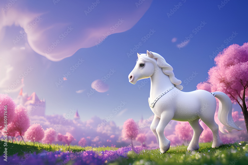 White fairy horse cartoon illustration 