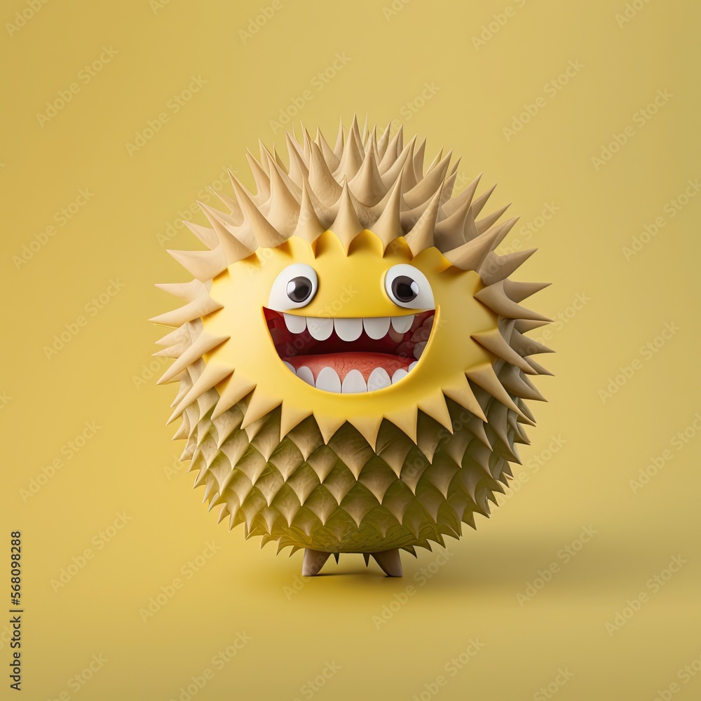Cute Cartoon Durian Character  (Generative AI)
