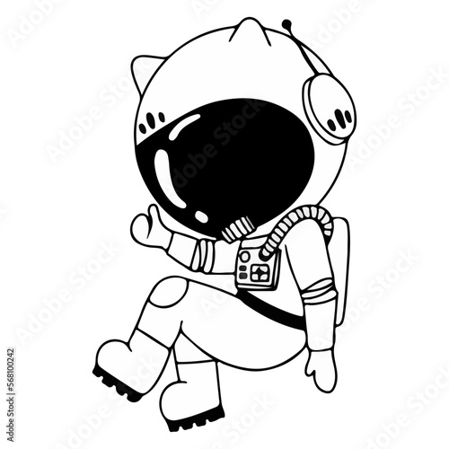 Cosmonaut in different poses. Astronaut in intergalactic space. galaxy. astronauts in a space suit with a helmet isolated on a white background. Black and white illustration