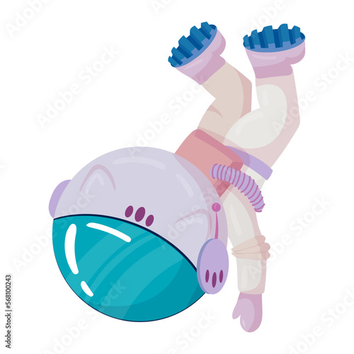 Cosmonaut in different poses. Astronaut in intergalactic space. galaxy. astronauts in space suits with helmets isolated on white background in cartoon style