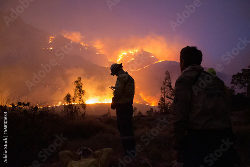 Firefighters Watching Mountain Fire