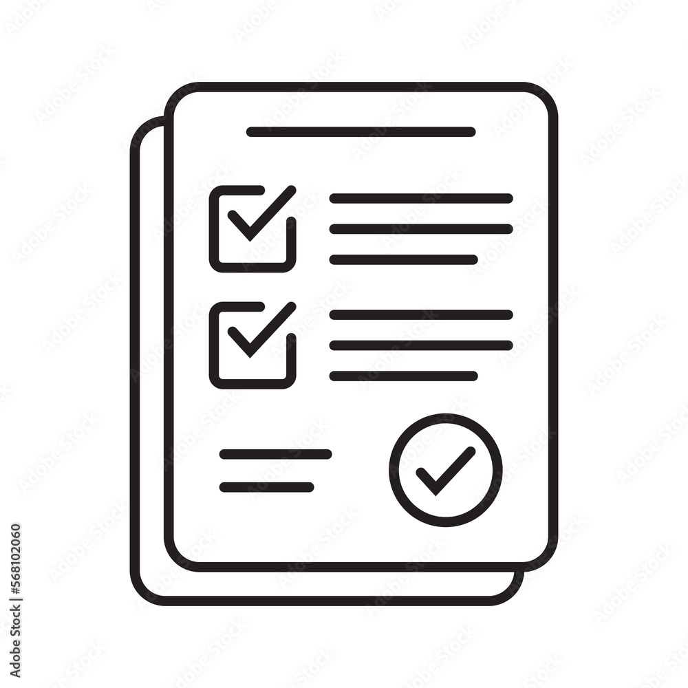 Survey icon. Questionnaire checklist form. Brief, survey or paper exam with check list. Report document with tick or checkmark. Survey icon. Questionnaire checklist form. Brief, survey or paper exam with check list. Report document with tick or checkmark.