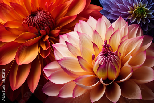 Beautiful And Colorful Illustration Of The Bright Dahlias Flower  Generative AI 