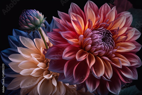 Beautiful And Colorful Illustration Of The Dark Dahlias Flower (Generative AI) © Raffaele