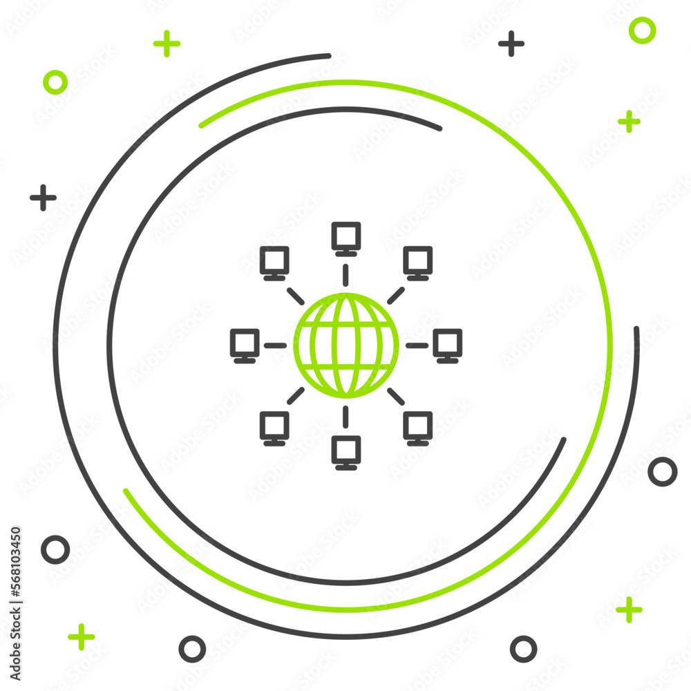 Line Global technology or social network icon isolated on white background. Colorful outline concept. Vector Line Global technology or social network icon isolated on white background. Colorful outline concept. Vector