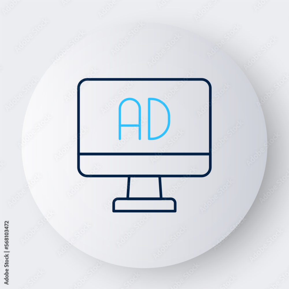 Line Advertising icon isolated on white background. Concept of marketing and promotion process. Responsive ads. Social media advertising. Colorful outline concept. Vector Line Advertising icon isolated on white background. Concept of marketing and promotion process. Responsive ads. Social media advertising. Colorful outline concept. Vector