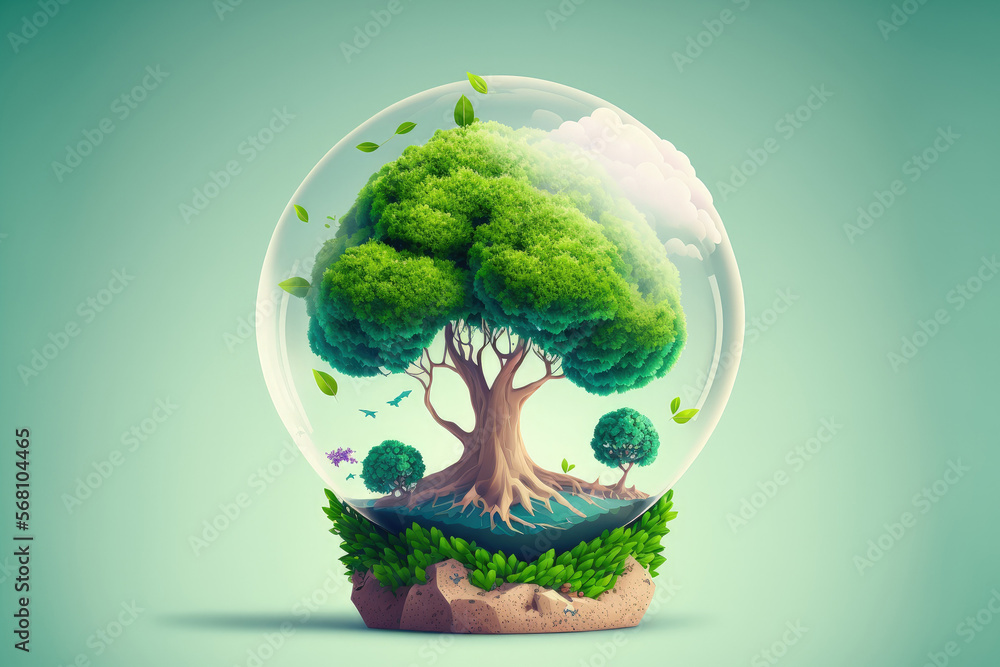 Growing tree and crystal globe of the earth in the s. Tree Day ...