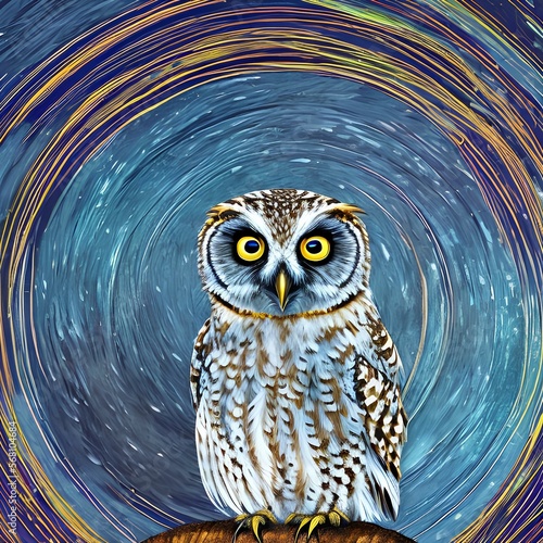 A whimsical owl with eyes made of the full moon3, Generative AI photo