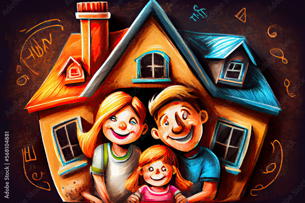 Kids drawing Happy family Mother, father, sister, brother Happy mom and