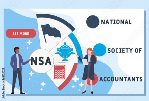 NSA - National Society of Accountants acronym. business concept background.  vector illustration concept with keywords and icons. lettering illustration with icons for web banner, flyer, landing