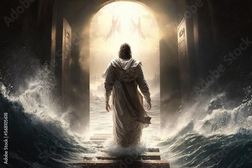 Canvas-taulu Jesus Steps Across the Sea to Reach Heaven's Gate and God's Kingdom Generative A