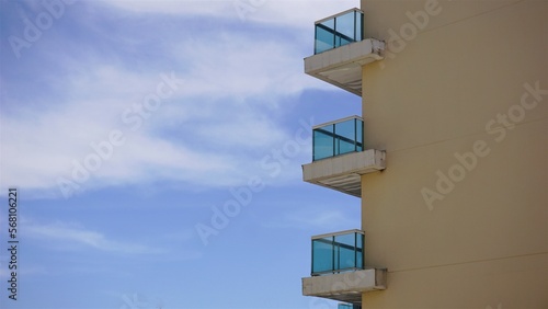 glass balconies against the sky