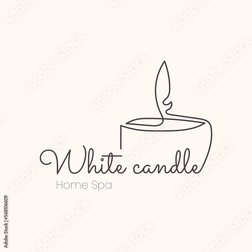 Line art candle logo - calming light, one line vector illustration.