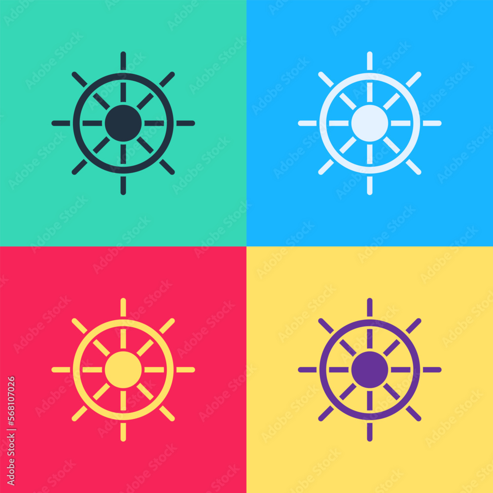 Obraz premium Pop art Ship steering wheel icon isolated on color background. Vector