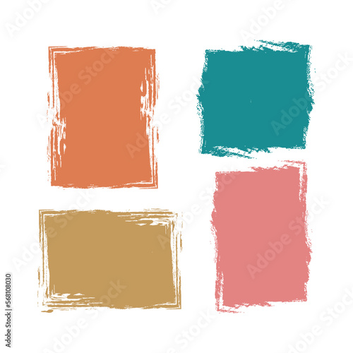 Paintbrush Rectangle Backgrounds. Abstract Rough Old Frames. Grungy Artistic Backdrops.