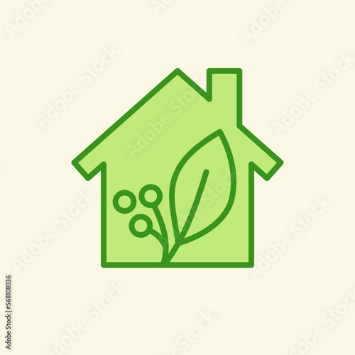 Vector illustration depicts a silhouette of a house with a plant. A sign of an eco-friendly microclimate in the house.