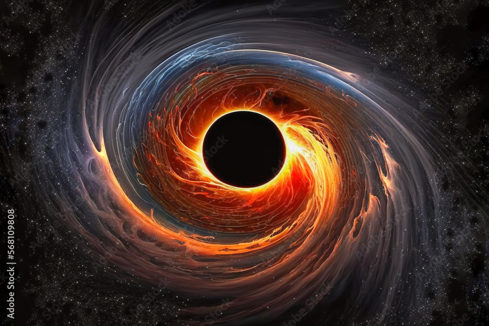 The beauty of a huge black hole swirling and spiraling everything around it, Generative AI
